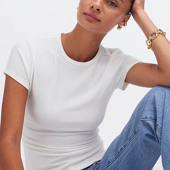 Madewell Drapey Ribbed Buttery Soft Short Sleeve Tee White Size XS NWT - Picture 4 of 9
